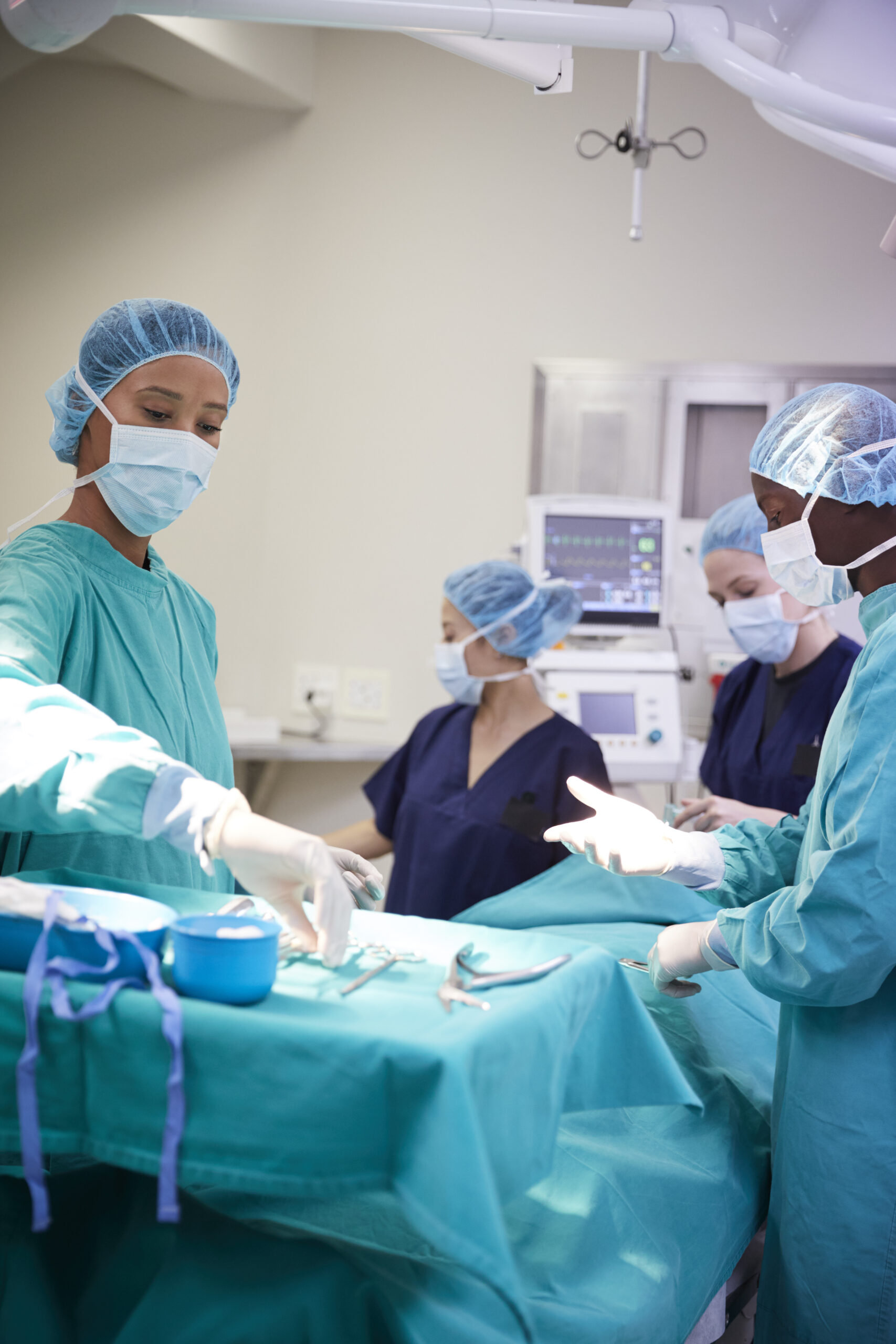 Laparoscopic surgery in progress in an operating room